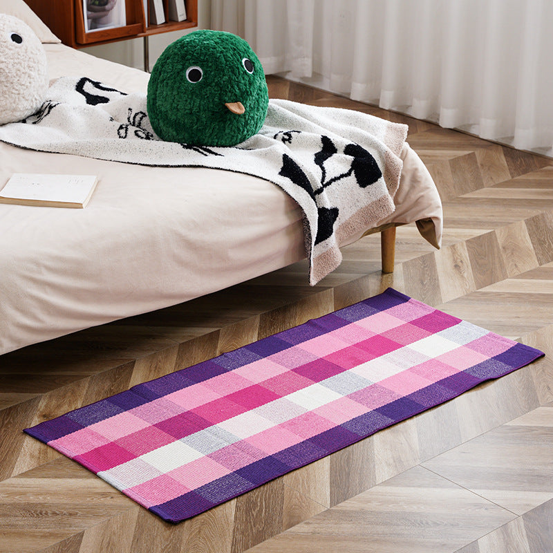 Flat-woven runner rug with check pattern and decorative border stripe Kalsten