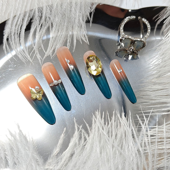 Glamorous artificial nails with elegant ombre effect and high-quality embellishments Kalsten