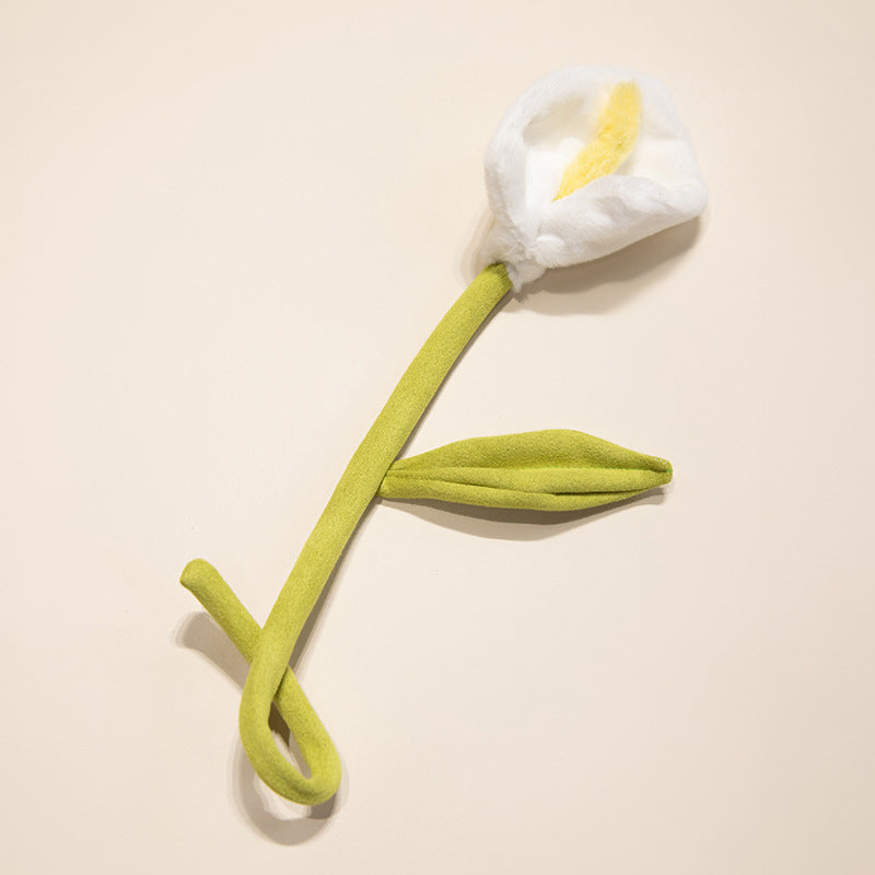 Plush Corduroy Tulip Cat Teaser Toy with Fluffy Pom Bud & Flexible Stem Kalsten