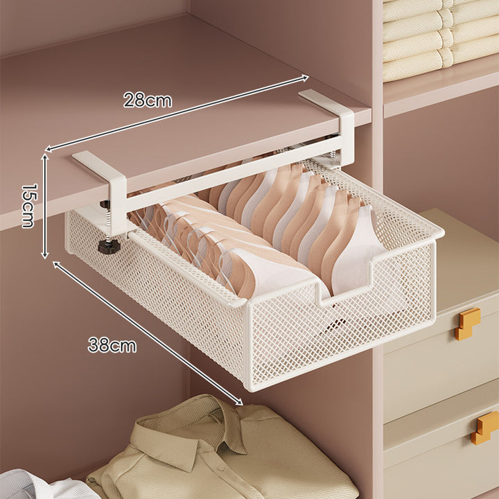 Under-Shelf Pull-Out Mesh Bra and Lingerie Drawer Organizer with Clamp Mount