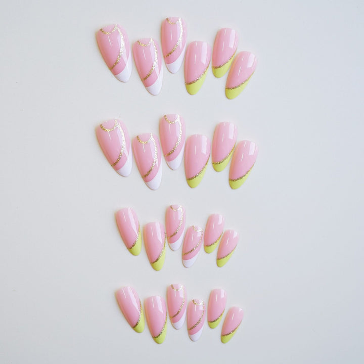 Glamorous French Tip Press-On Nails with Glittering Accents