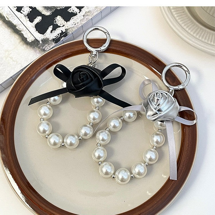 Elegant Pearl and Leather Charm Keychain Kalsten