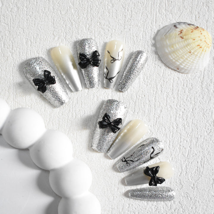 Glittery Bow-Accent Press-On Nail Set Kalsten