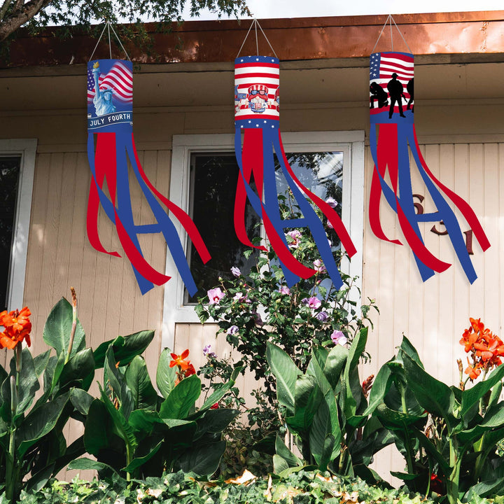 Unisex nan patriotic windsock wind flag with long ribbons for outdoor hanging Kalsten
