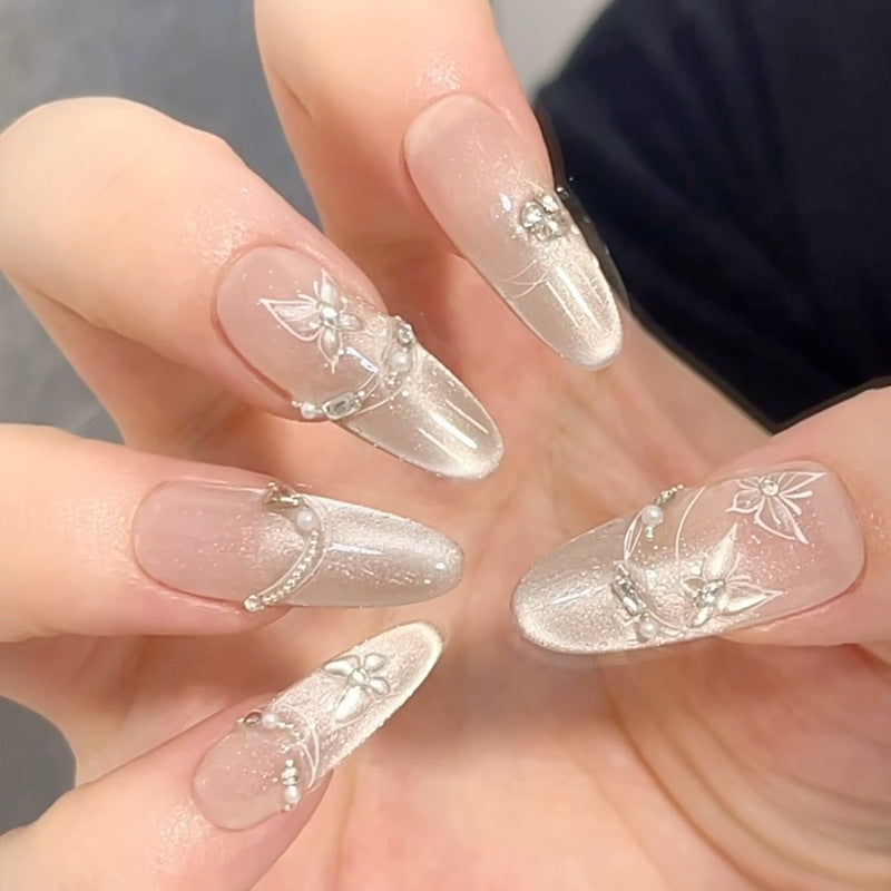 Elegant Press-On Nail Art with Floral Embellishments Kalsten