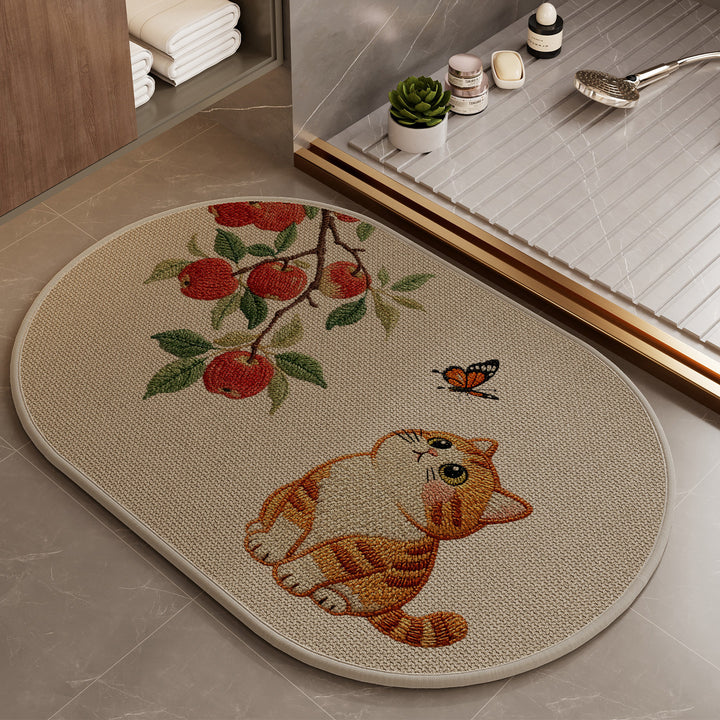 Playful Cartoon Cat-Themed Bath Mat