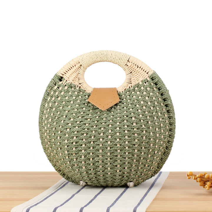 Round straw bag with elegant leather handle Kalsten