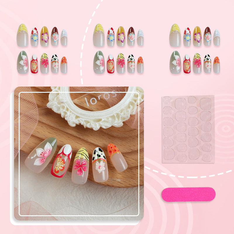 Artistic Floral Decorative Press-On Nail Set