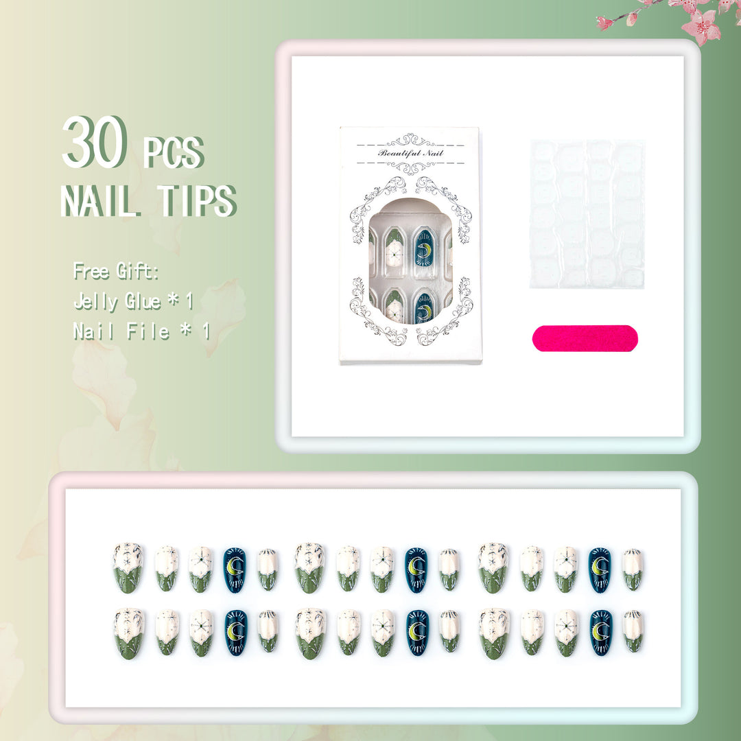 Artistic Nature-Inspired Press-On Nail Art Set