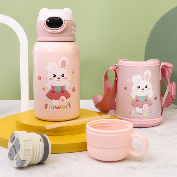 Ladies insulated drinking bottle with cute frog design and practical carrying strap Kalsten