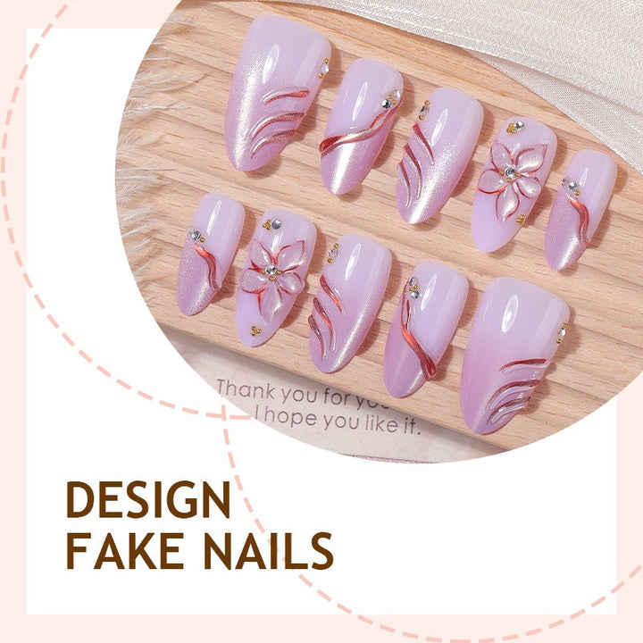 Acrylic nail set with elegant flower and glitter patterns Kalsten