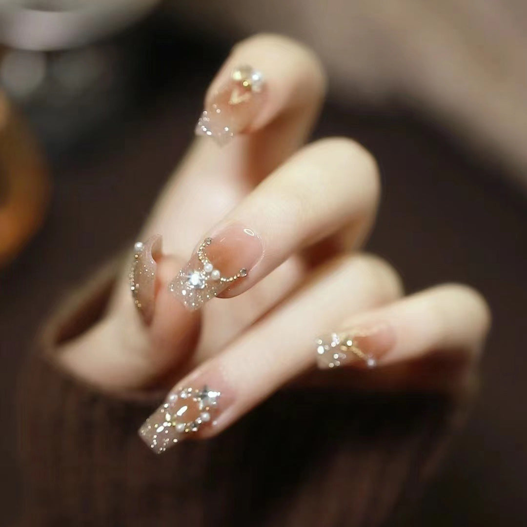 Elegant Decorative Press-On Nail Art Set with Gemstone Accents Kalsten