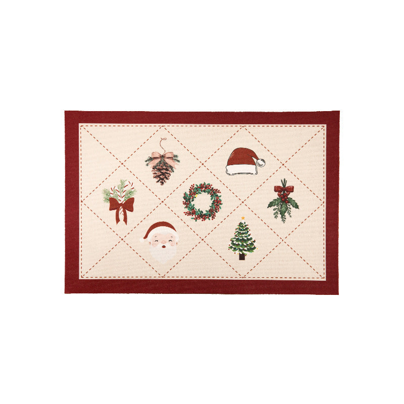 Rectangular table set made of cotton blend with hand-drawn carnival motif and wavy decorative border Kalsten