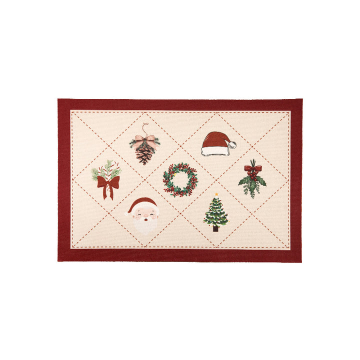 Rectangular table set made of cotton blend with hand-drawn carnival motif and wavy decorative border Kalsten
