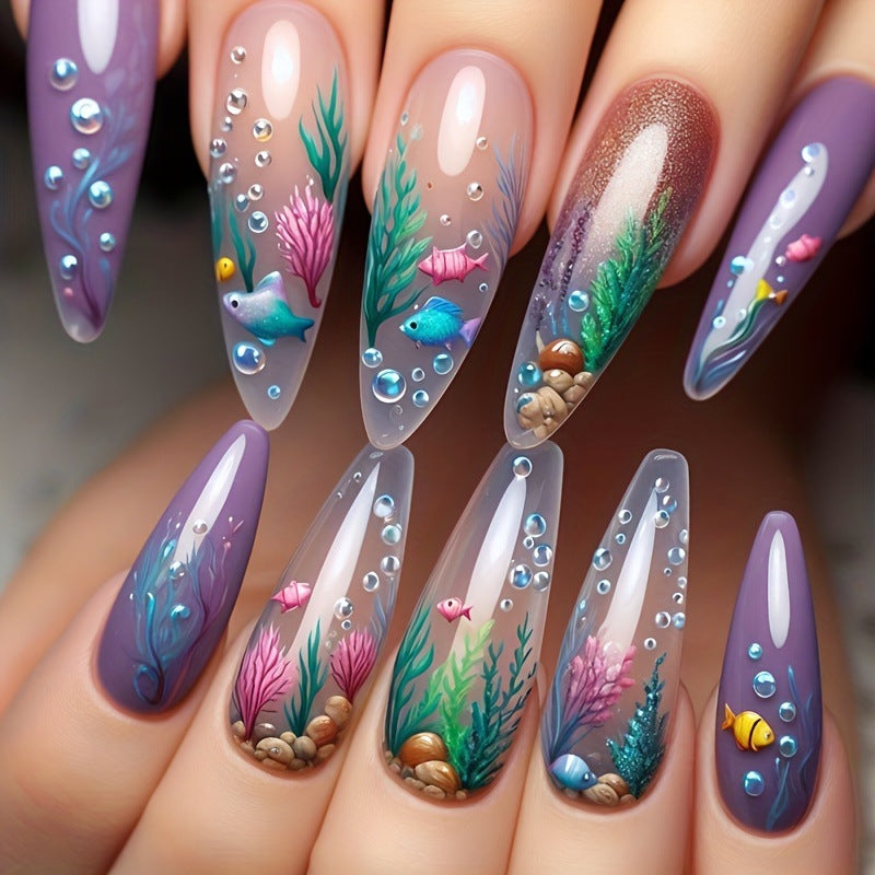 Artificial nails with maritime underwater motif Kalsten