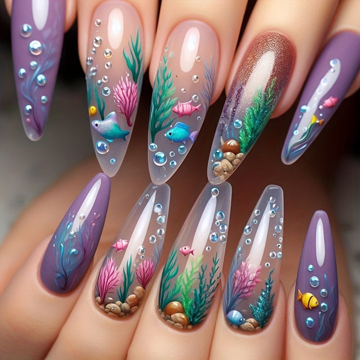 Artificial nails with maritime underwater motif Kalsten
