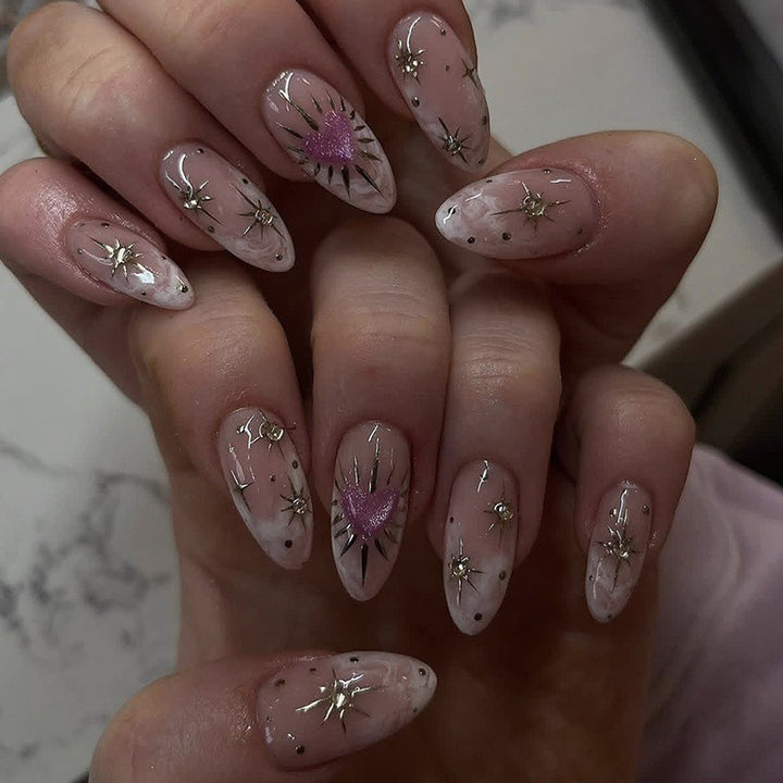 Acrylic nail set with sparkling star and glitter designs Kalsten
