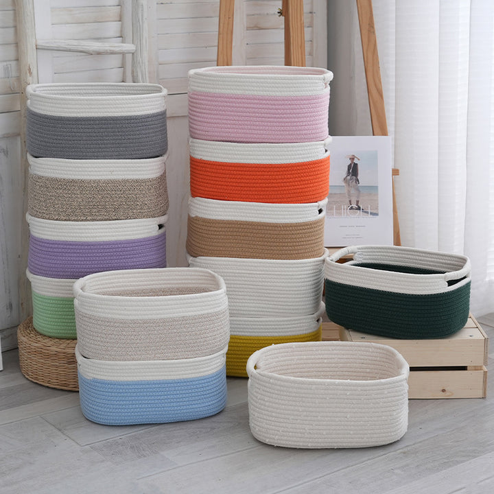 Natural storage basket with ribbons Kalsten