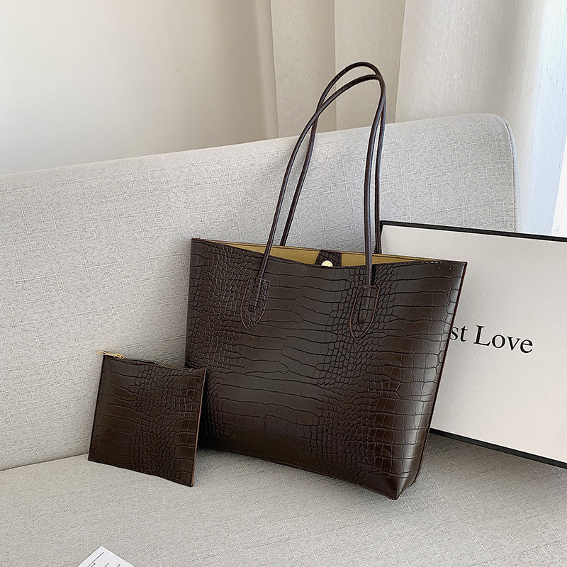 Crocodile-Embossed Tote Bag with Detachable Clutch Kalsten