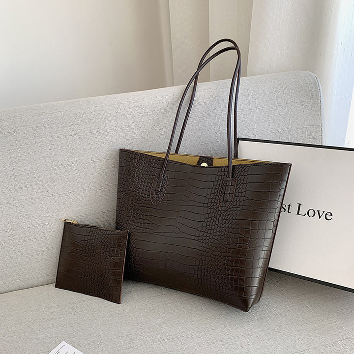 Crocodile-Embossed Tote Bag with Detachable Clutch Kalsten