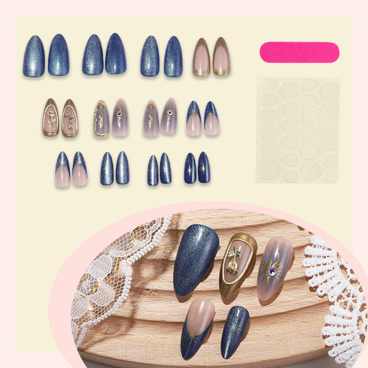 Glittery Press-On Nail Art Set with Unique Geometric Designs Kalsten