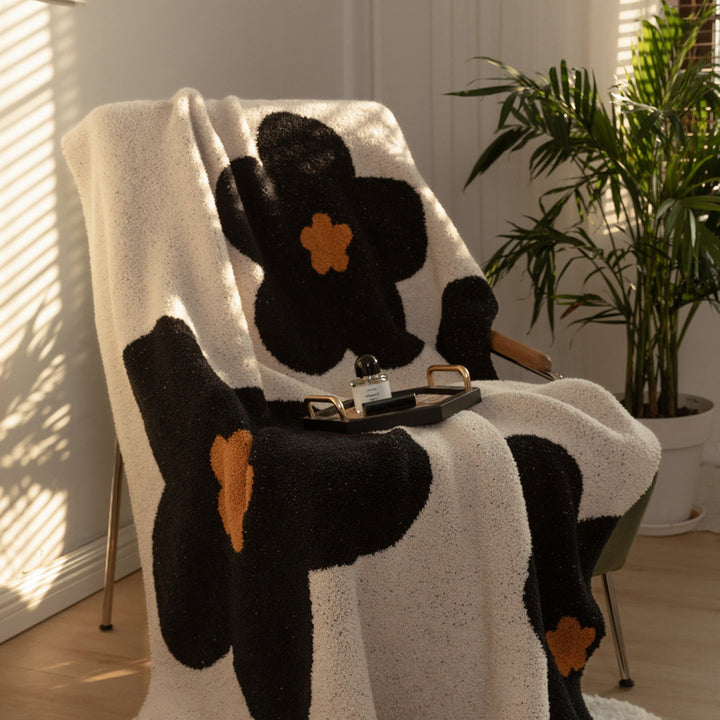 Chunky Knit Boucle Throw Blanket with Large Floral Motif and Teddy Texture Kalsten