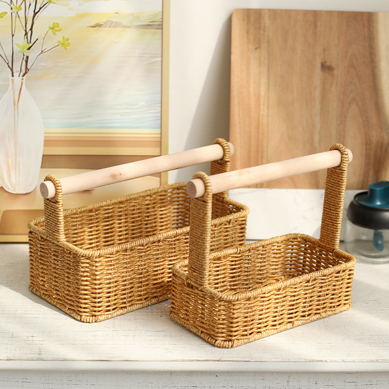 Handcrafted Woven Storage Basket with Wooden Handle Kalsten