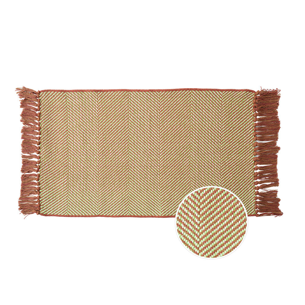 Woven table runner with dense herringbone jacquard and fringes Kalsten