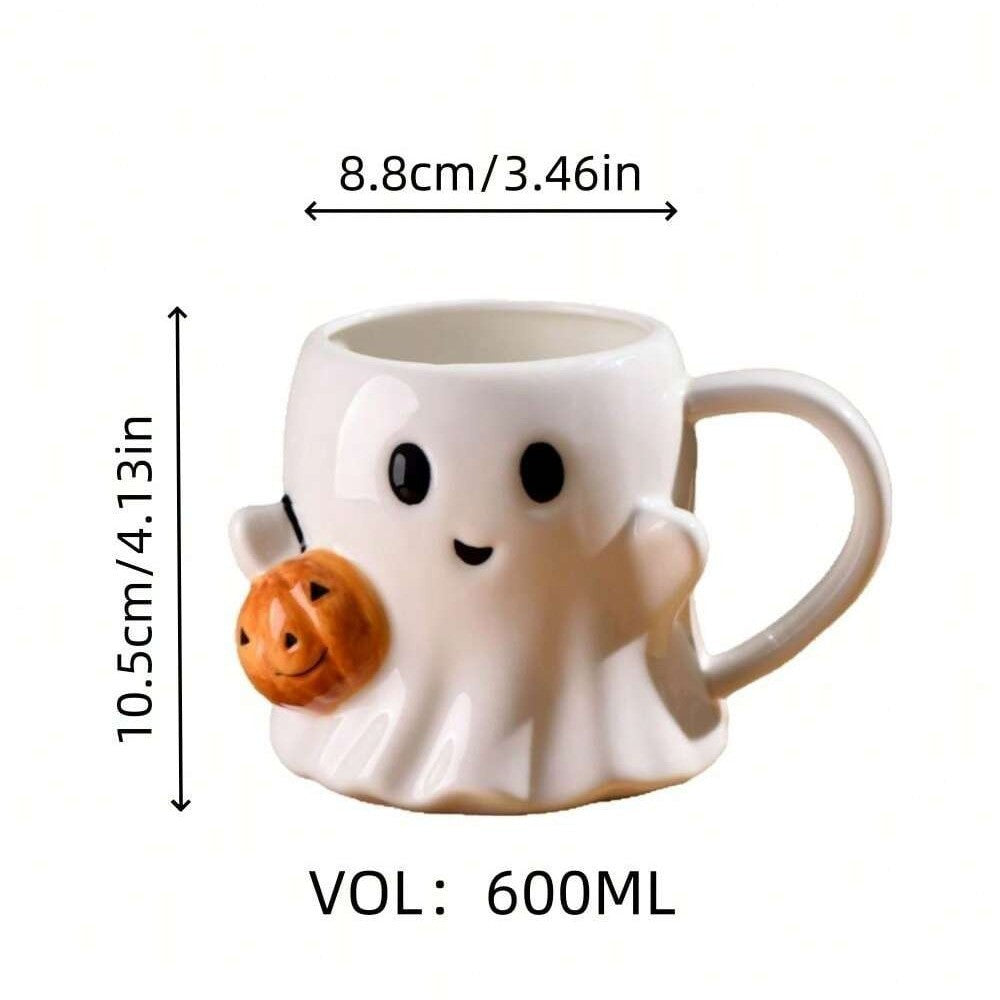 Ceramic mug with 3D ghost shape and pumpkin appliqué