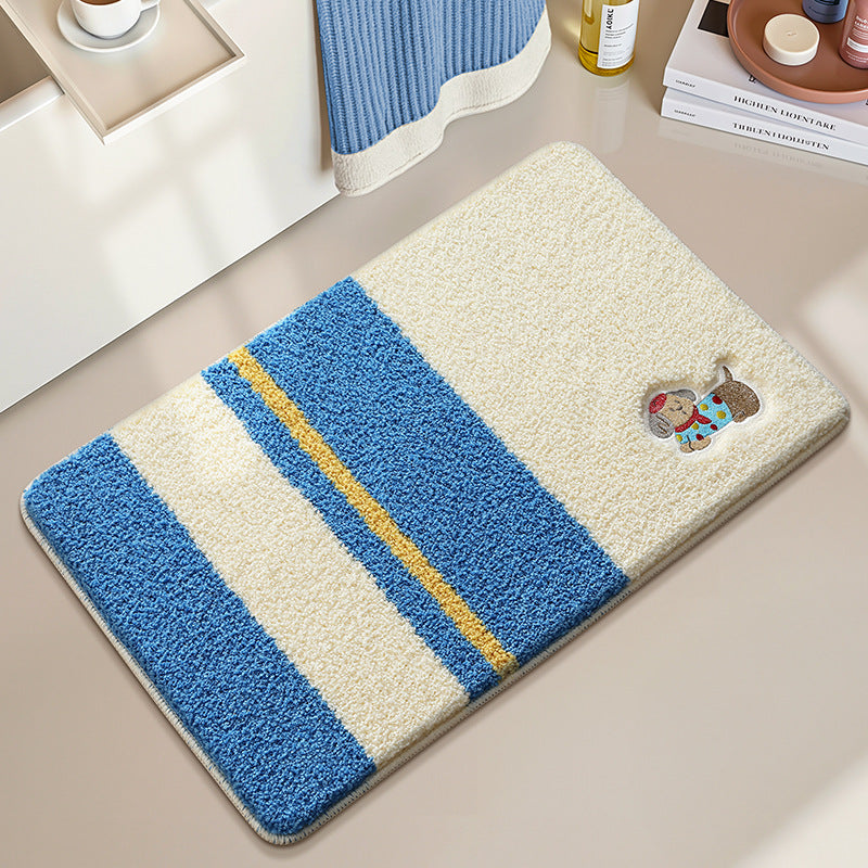 Playful Striped Cartoon Dog Bath Mat Kalsten