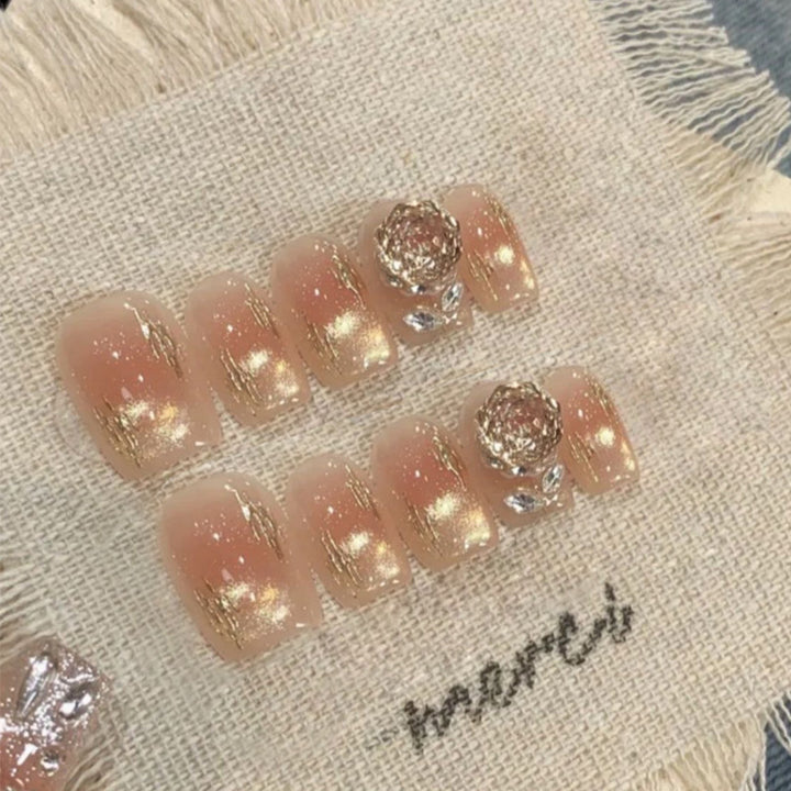 Glamorous Press-On Nail Art Set with Floral Accents