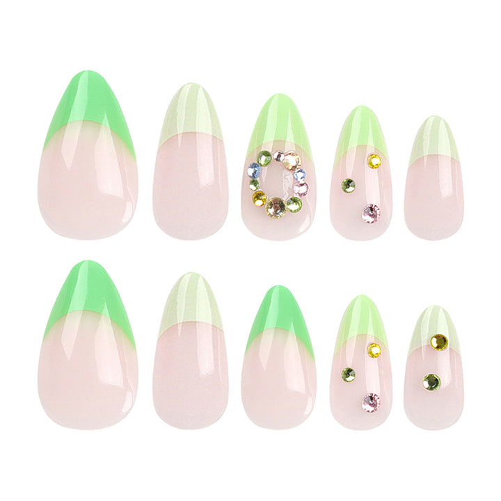 Artificial nail art with spring-like design and sparkling accents Kalsten