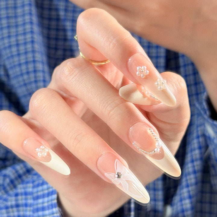 Decorative Gemstone and Floral Press-On Nails Kalsten