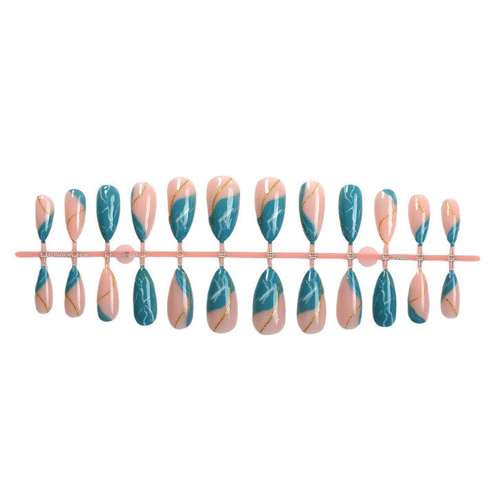 Elegant Decorative Press-On Nail Set with Marble and Gold Accents kalsten
