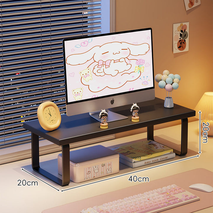 Elevated Monitor Riser Stand with Wood-Effect Top Metal Frame and Under-Shelf Storage