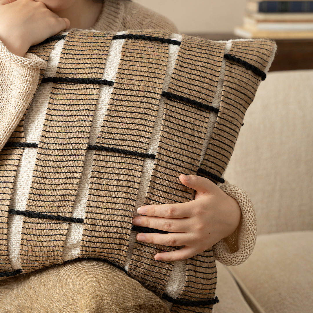 Square Decorative Cushion with Woven Checkered Pattern Relief Structure Kalsten
