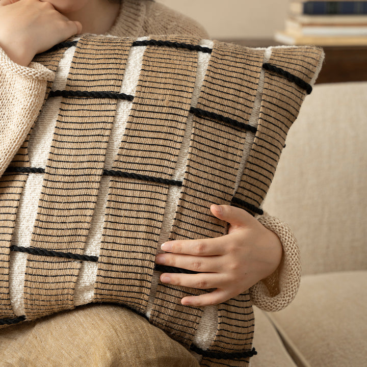 Square Decorative Cushion with Woven Checkered Pattern Relief Structure Kalsten