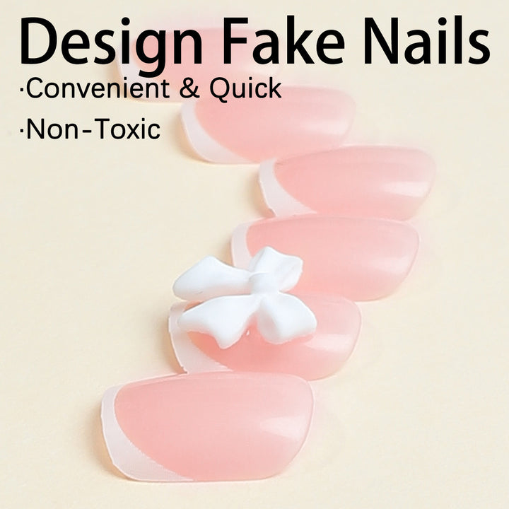 Nail set with elegant French tips and romantic floral decorations Kalsten