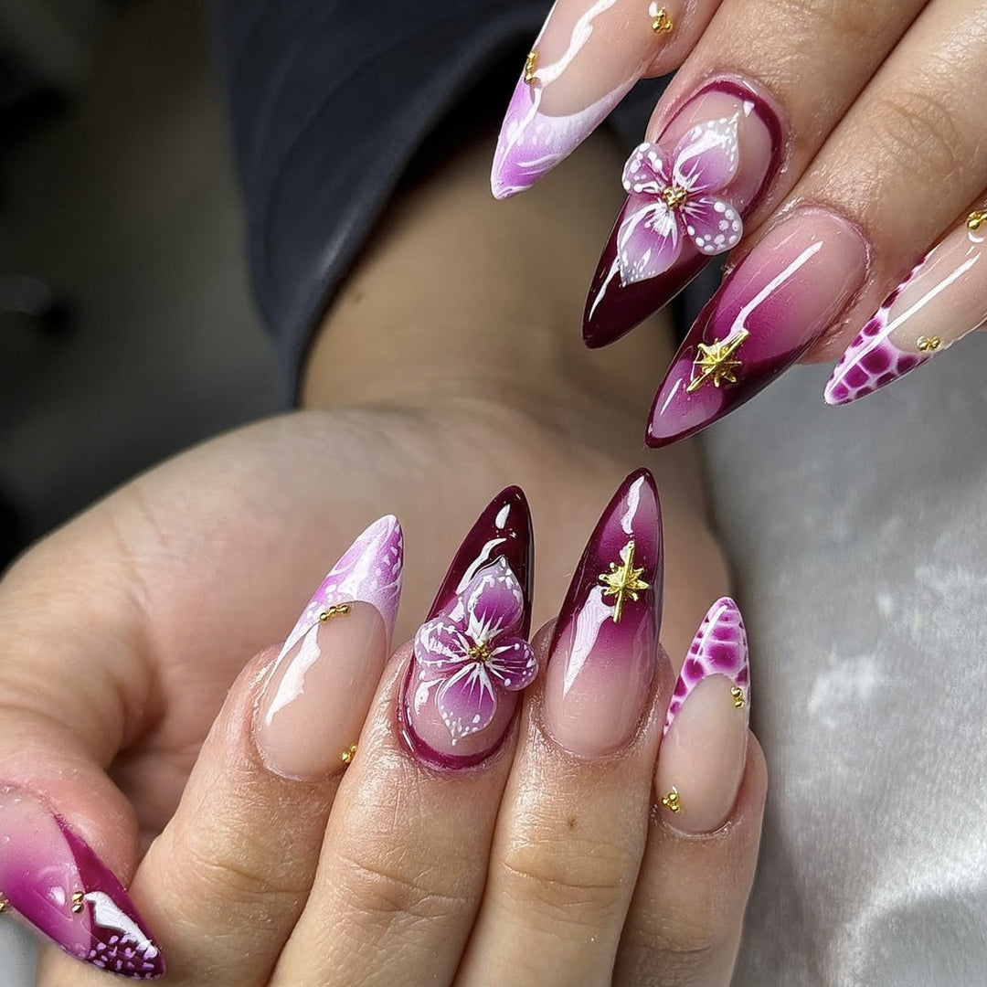 Floral-Accent Stiletto Nail Art Extensions Kalsten