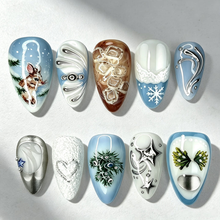 Artificial nails with festive winter motifs Kalsten