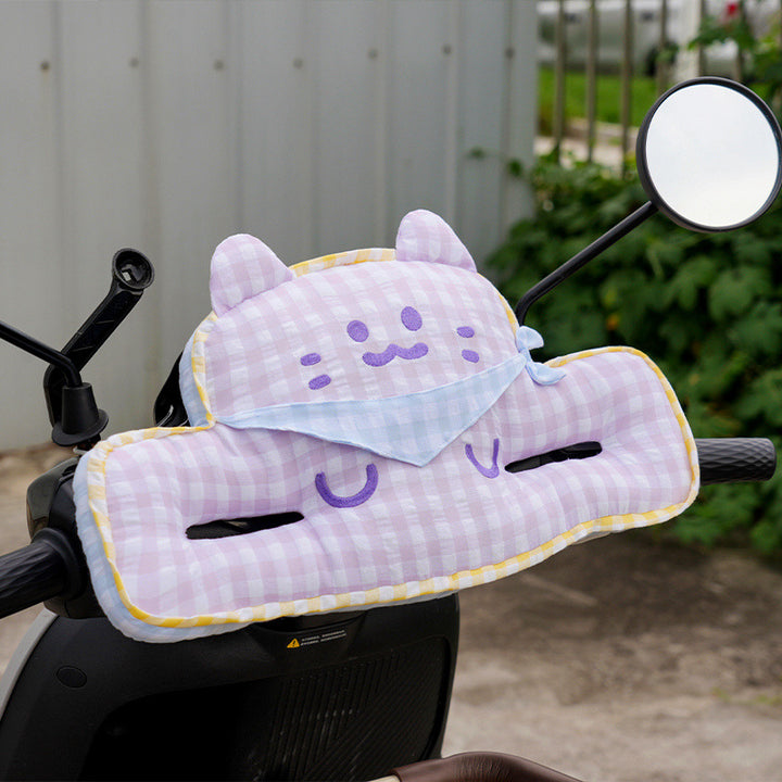 Plush handlebar warmers for scooters with cute cat design and grip slots