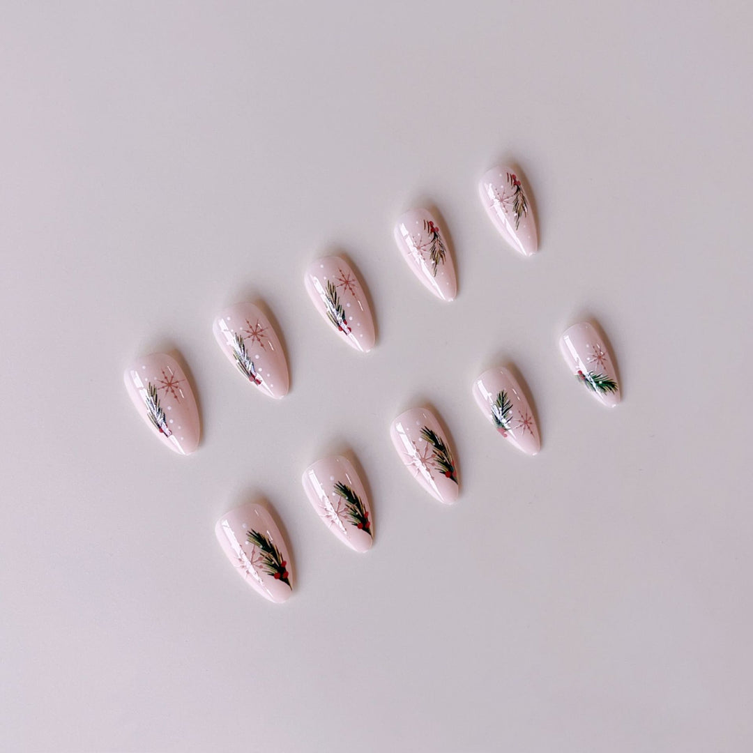 Artificial nail set with winter fir tree application Kalsten
