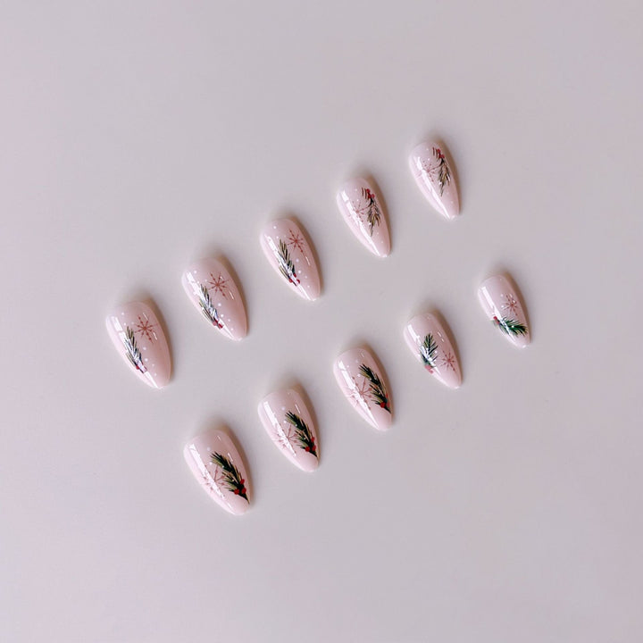 Artificial nail set with winter fir tree application Kalsten