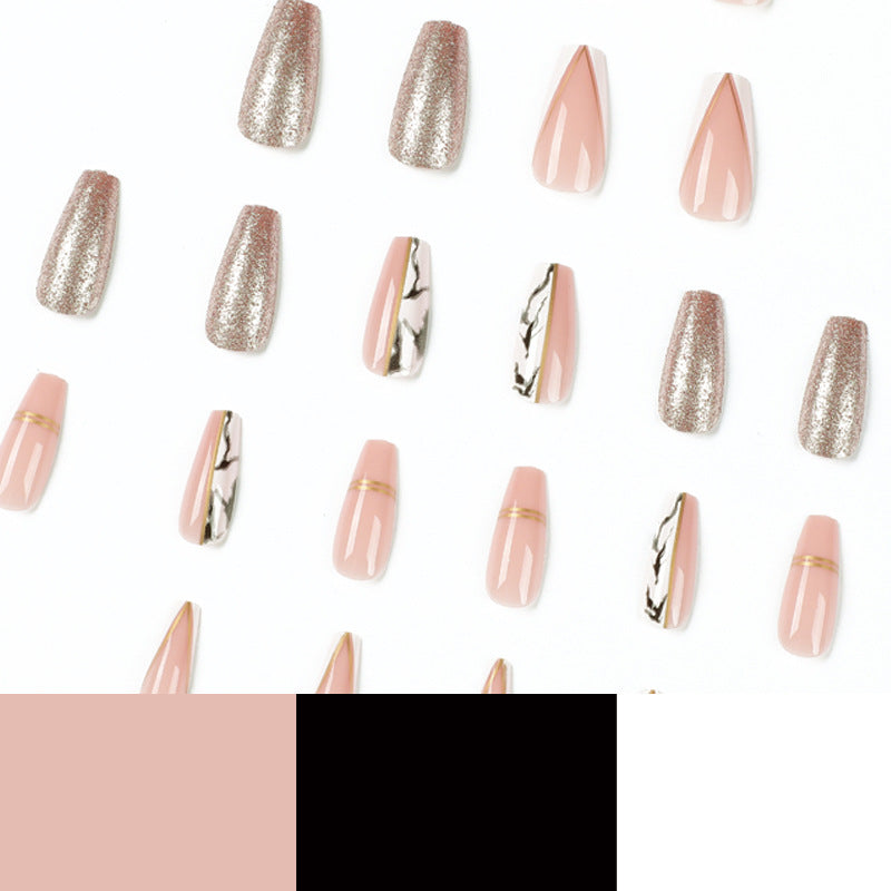 Exquisite artificial nails with elegant glitter and marble pattern Kalsten