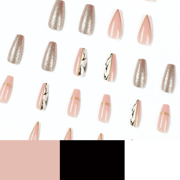 Exquisite artificial nails with elegant glitter and marble pattern Kalsten