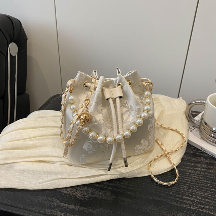 Elegant Floral Print Drawstring Bucket Bag Kalsten