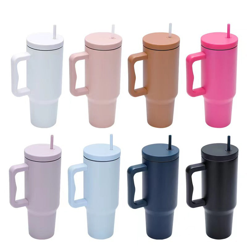 Women thermos cup with ergonomic handle and integrated straw Kalsten