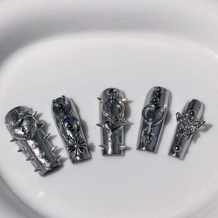 Gothic-Inspired Metallic Nail Art Set
