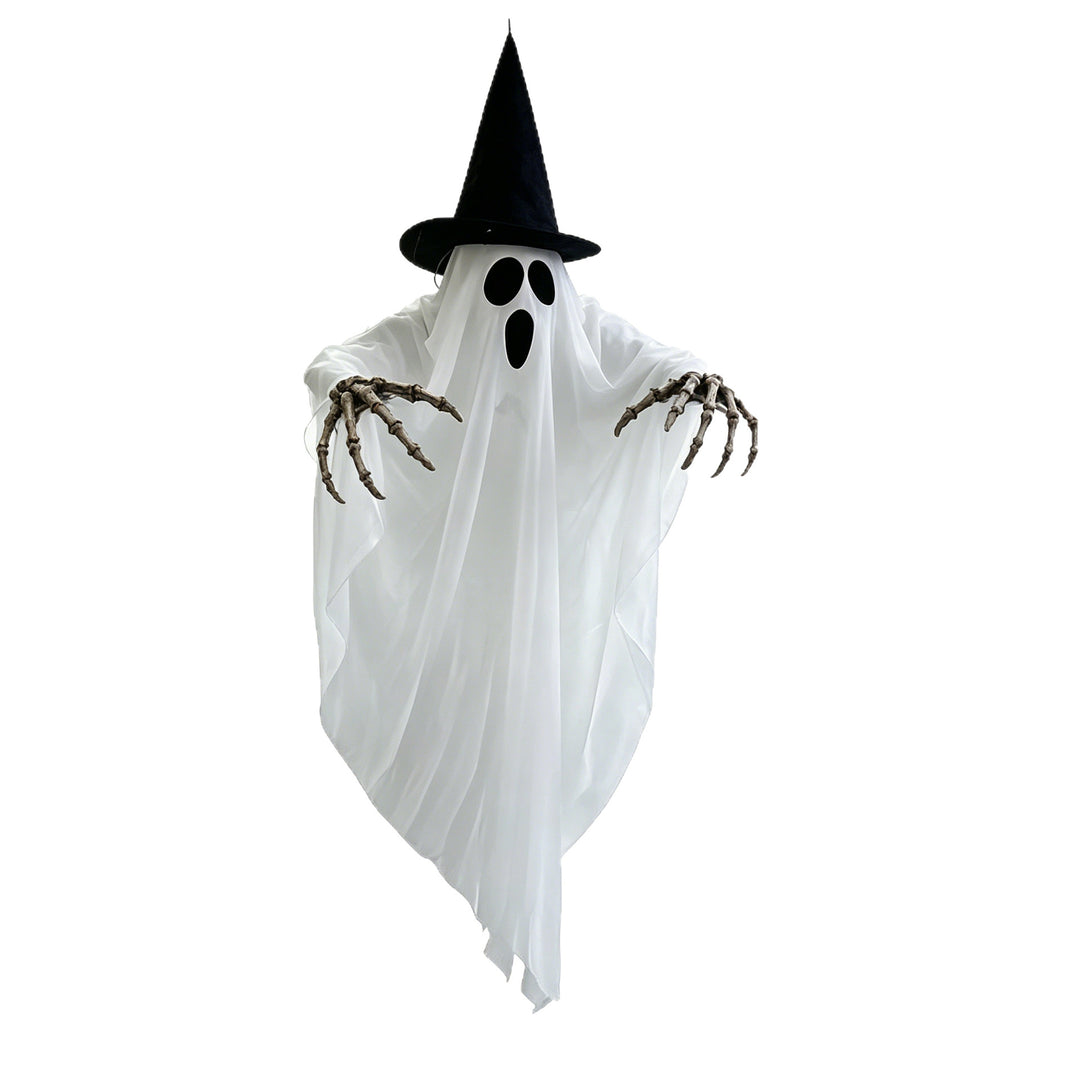 LED hanging ghost decoration with witch hat and skeleton arms
