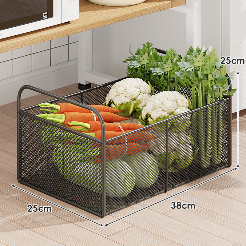 Rolling Mesh Kitchen Storage Cart with Wooden Handles